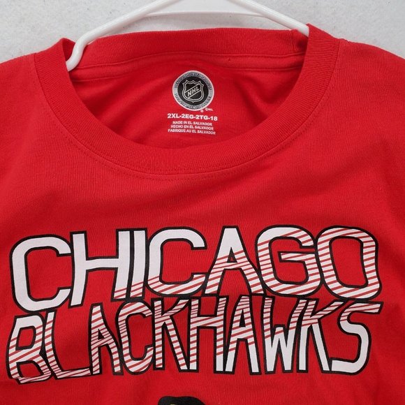 CHICAGO BLACKHAWKS Shirt Men's Long Sleeve Tee Crew Neck Pullover NHL Red 2XL - Picture 7 of 12